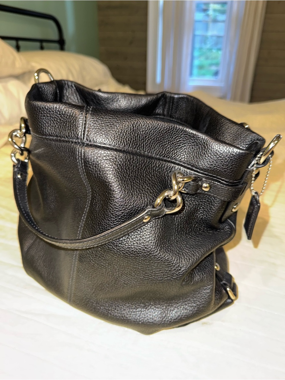 Coach Black Leather Shoulder Bag with Gold Hardware